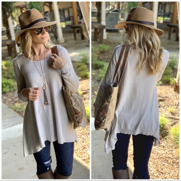 Infinity Raine Tops - ✨LAST 1✨Light gray asymmetrical long sleeve tunic